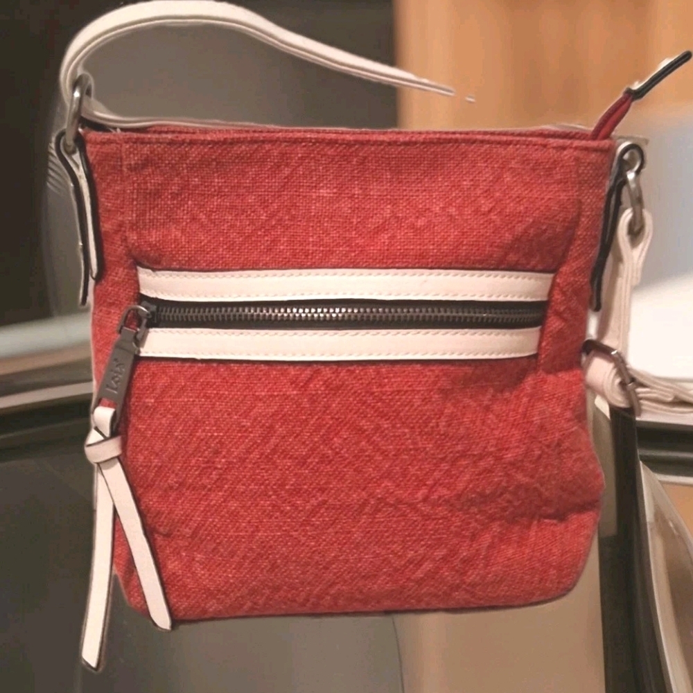 Chic Red and White LOIS Crossbody Bag